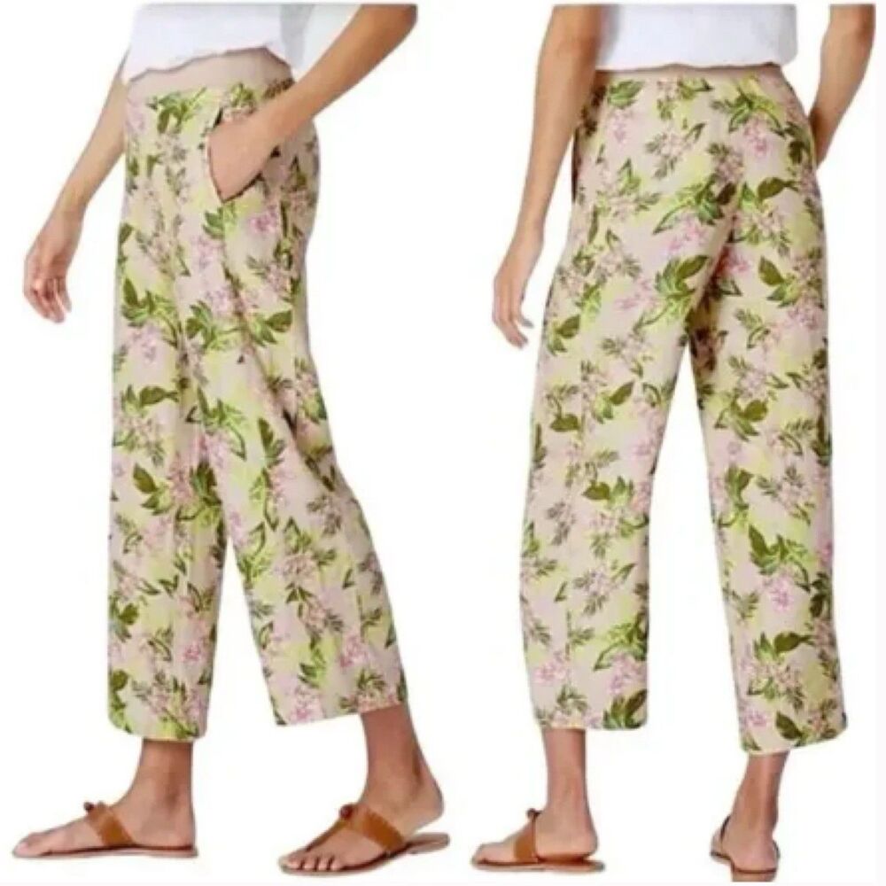 J Jill Love Linen Size Large Petite LP Floral Crop Pants Pockets Comfort Waist